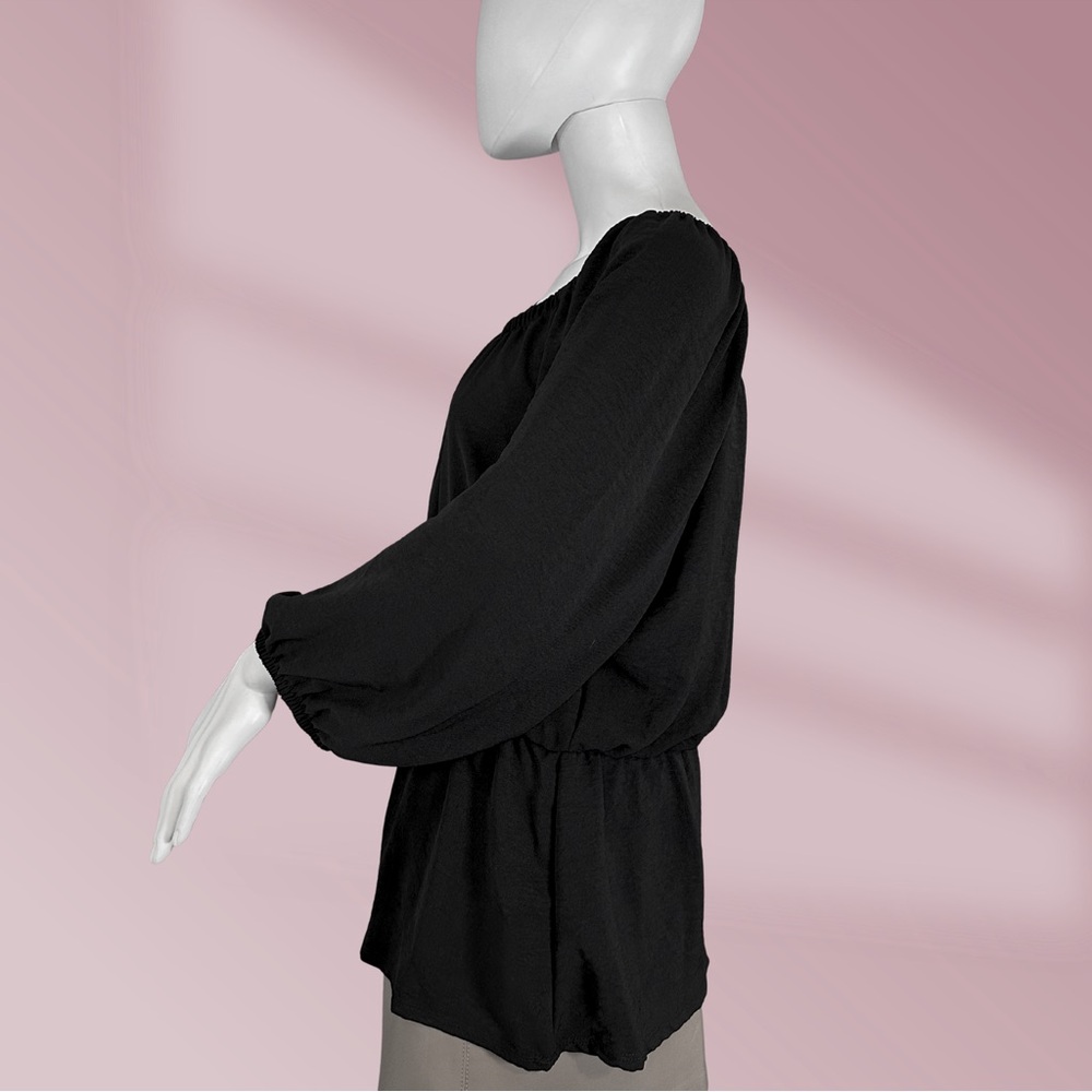 Antthony Women's Black Elastic Waist Black Peasant Top Blouse Sz Large NWT! - Picture 2 of 3